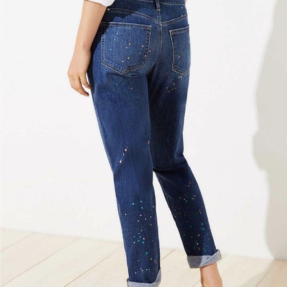 Loft Made and Loved Paint Splatter Boyfriend Jeans Blue 8 Button Fly - Picture 4 of 16